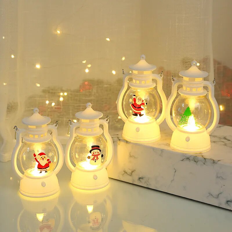 LED Christmas Small  Night Light Portable Battery Powered Hanging Lanterns Festive Party Christmas Ornaments Santa Claus Decor